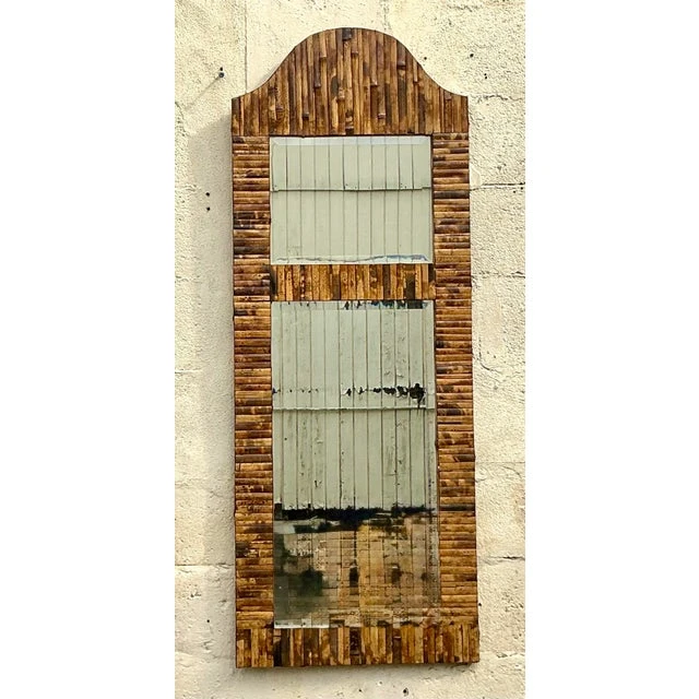 Vintage Coastal Split Rattan Arched Mirror - Top view