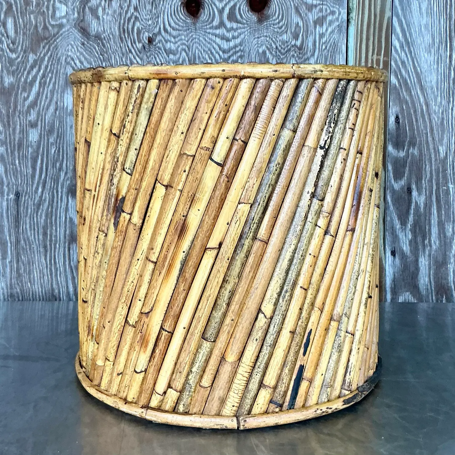 Vintage Coastal Split Reed Side Table - Side view