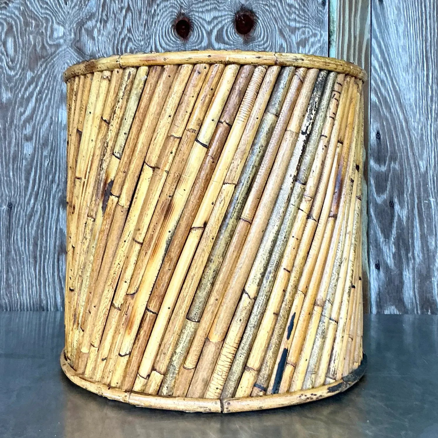 Vintage Coastal Split Reed Side Table - Back view