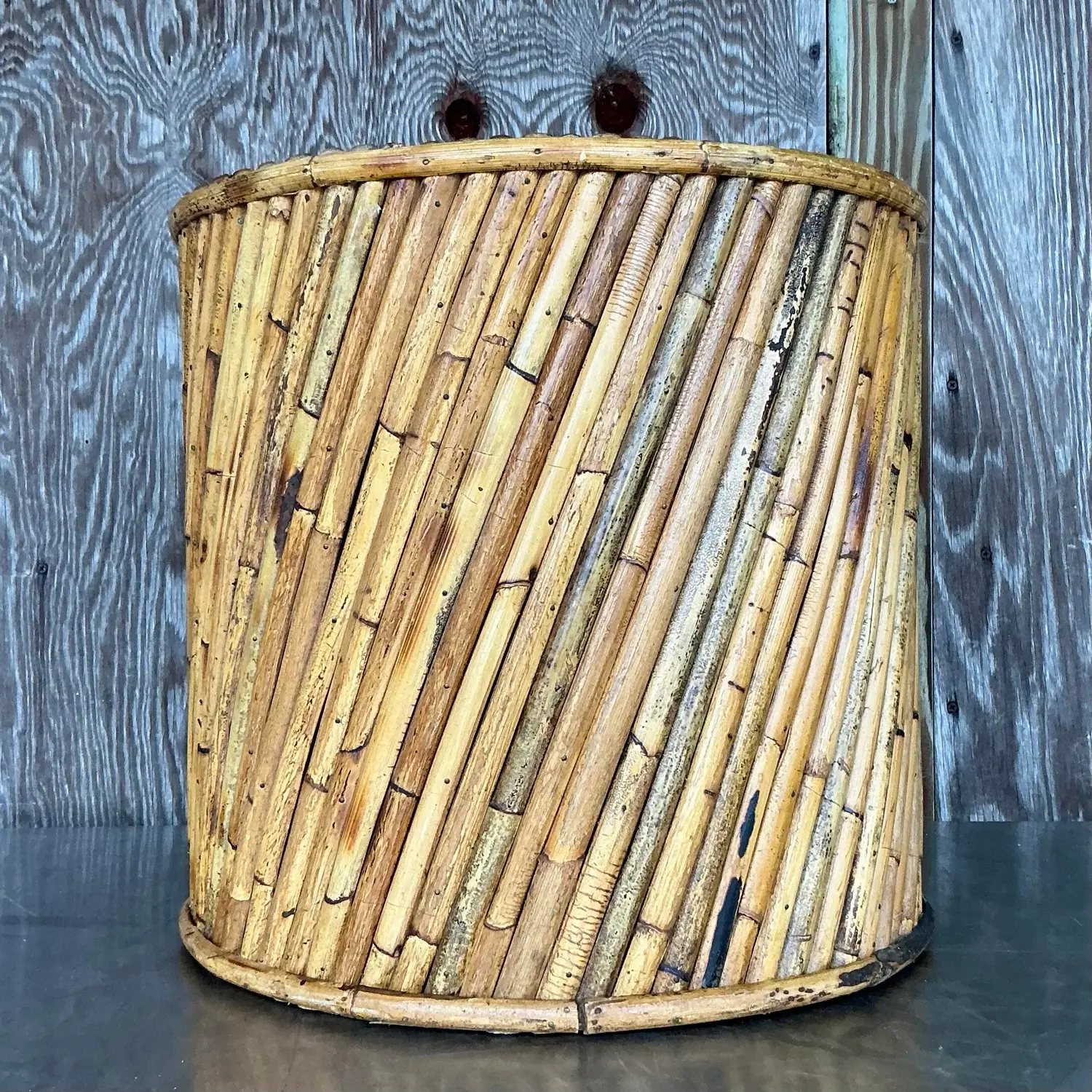 Vintage Coastal Split Reed Side Table - Top view
