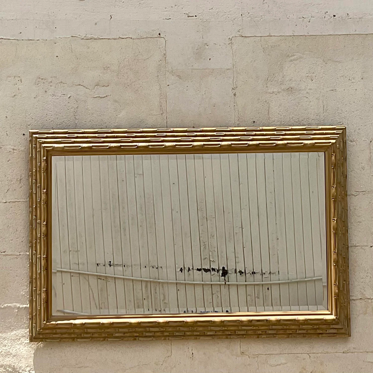 Vintage Coastal Stacked Bamboo Horizontal Mirror - Back view