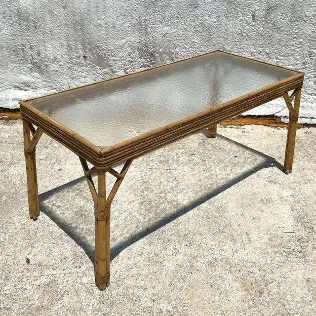 Vintage Coastal Stacked Rattan Dining Table - Side view