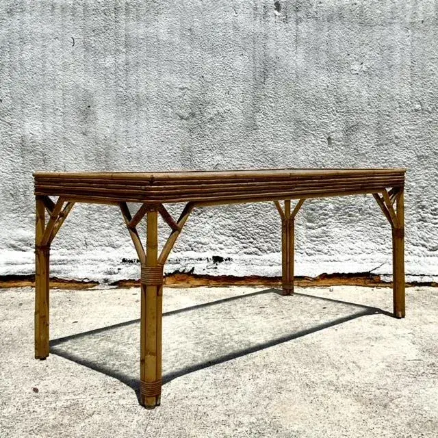 Vintage Coastal Stacked Rattan Dining Table - Back view