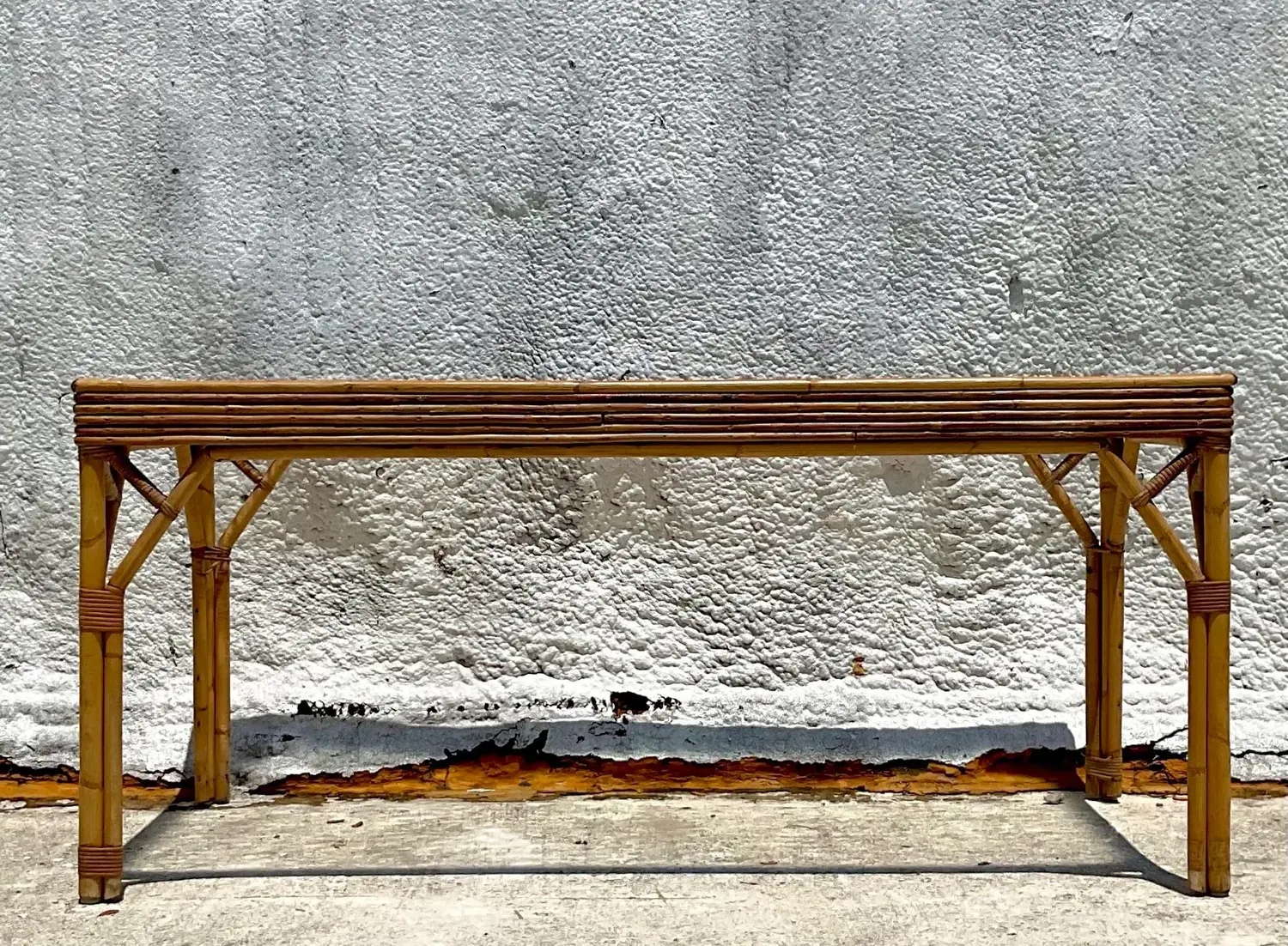 Vintage Coastal Stacked Rattan Dining Table - Top view