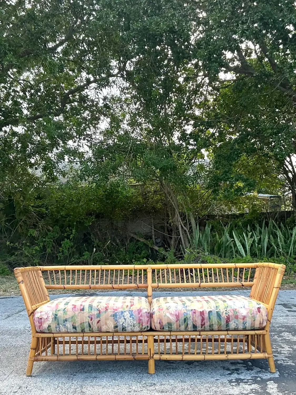 Vintage Coastal Stick Bamboo Loveseat - Top view
