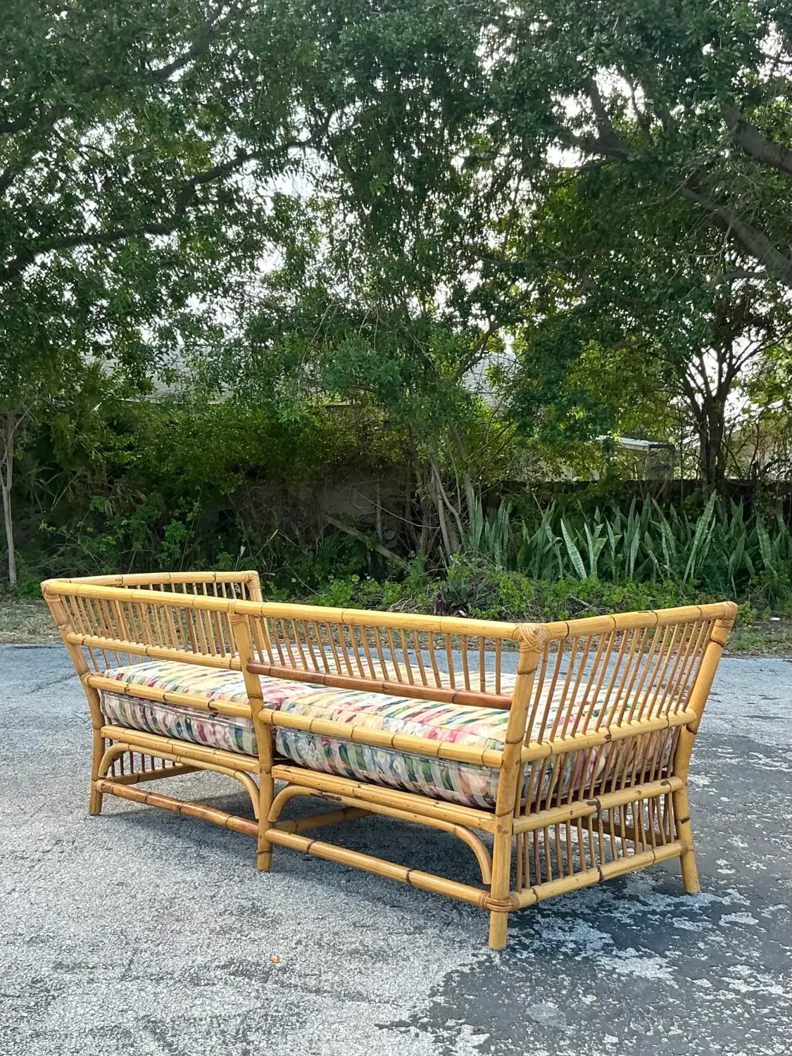 Vintage Coastal Stick Bamboo Loveseat - Back view