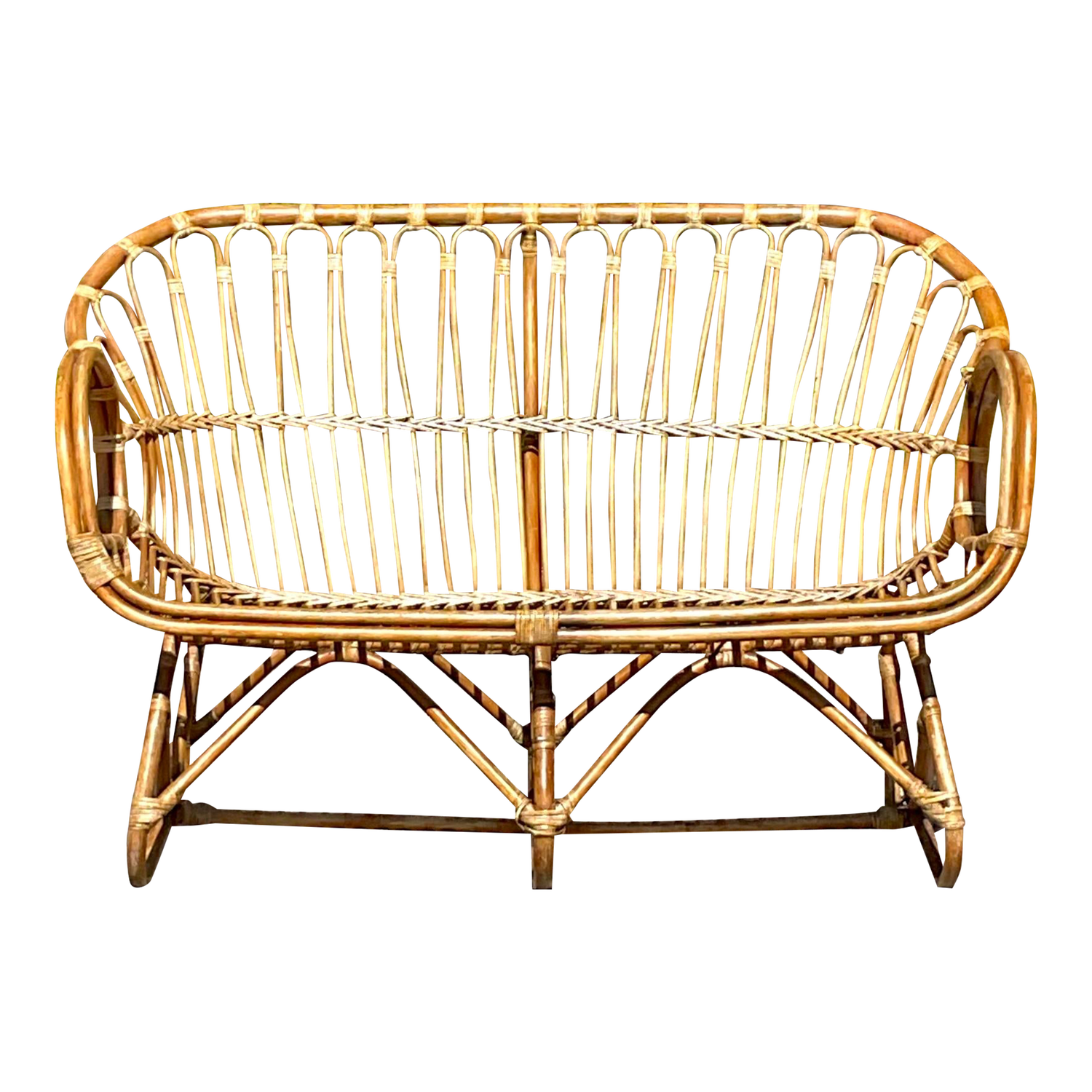 Vintage Coastal Stick Rattan Loop Loveseat - Detail view