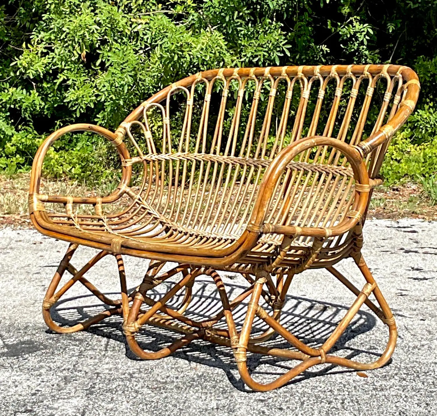 Vintage Coastal Stick Rattan Loop Loveseat - Back view