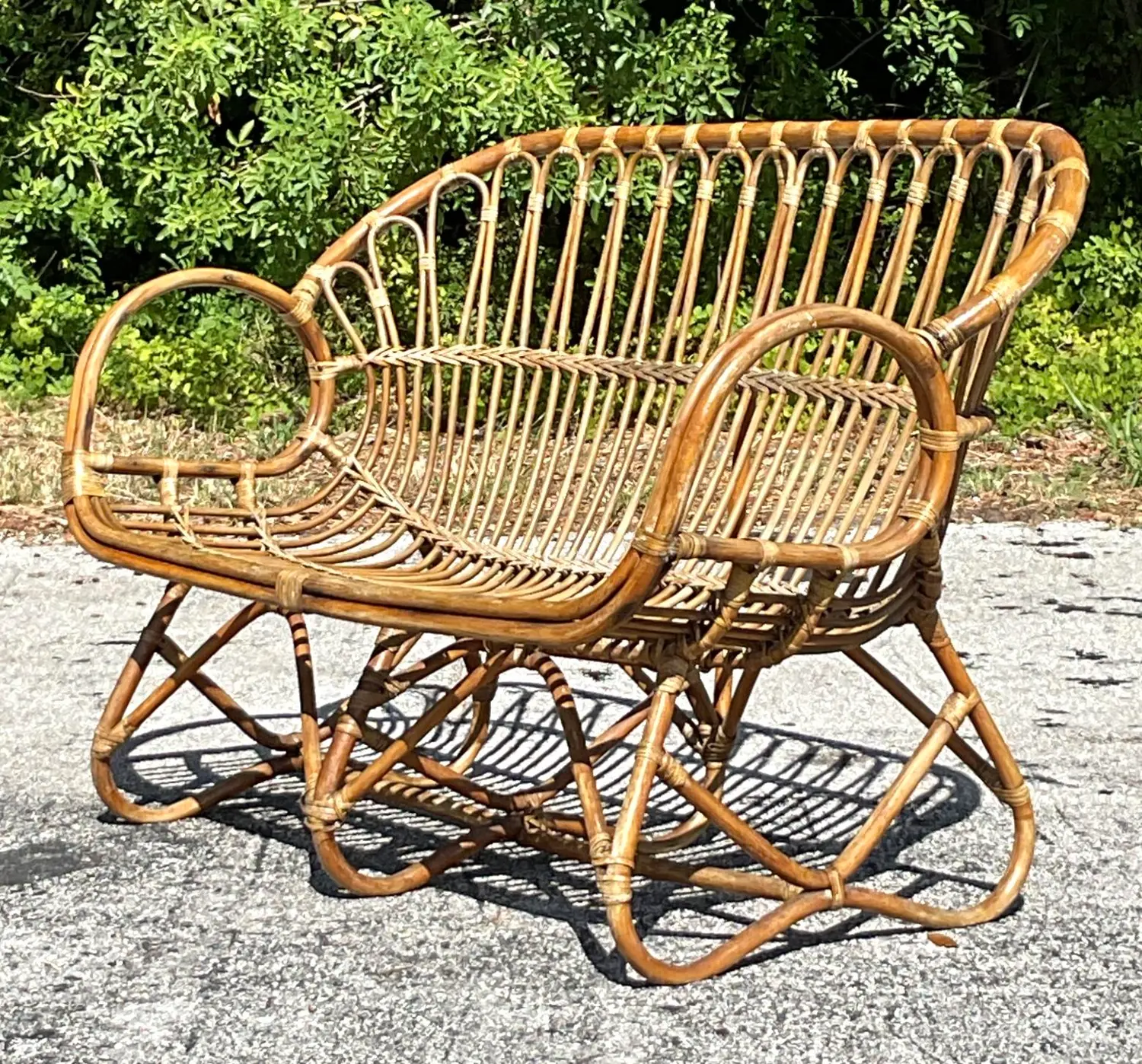 Vintage Coastal Stick Rattan Loop Loveseat - Side view