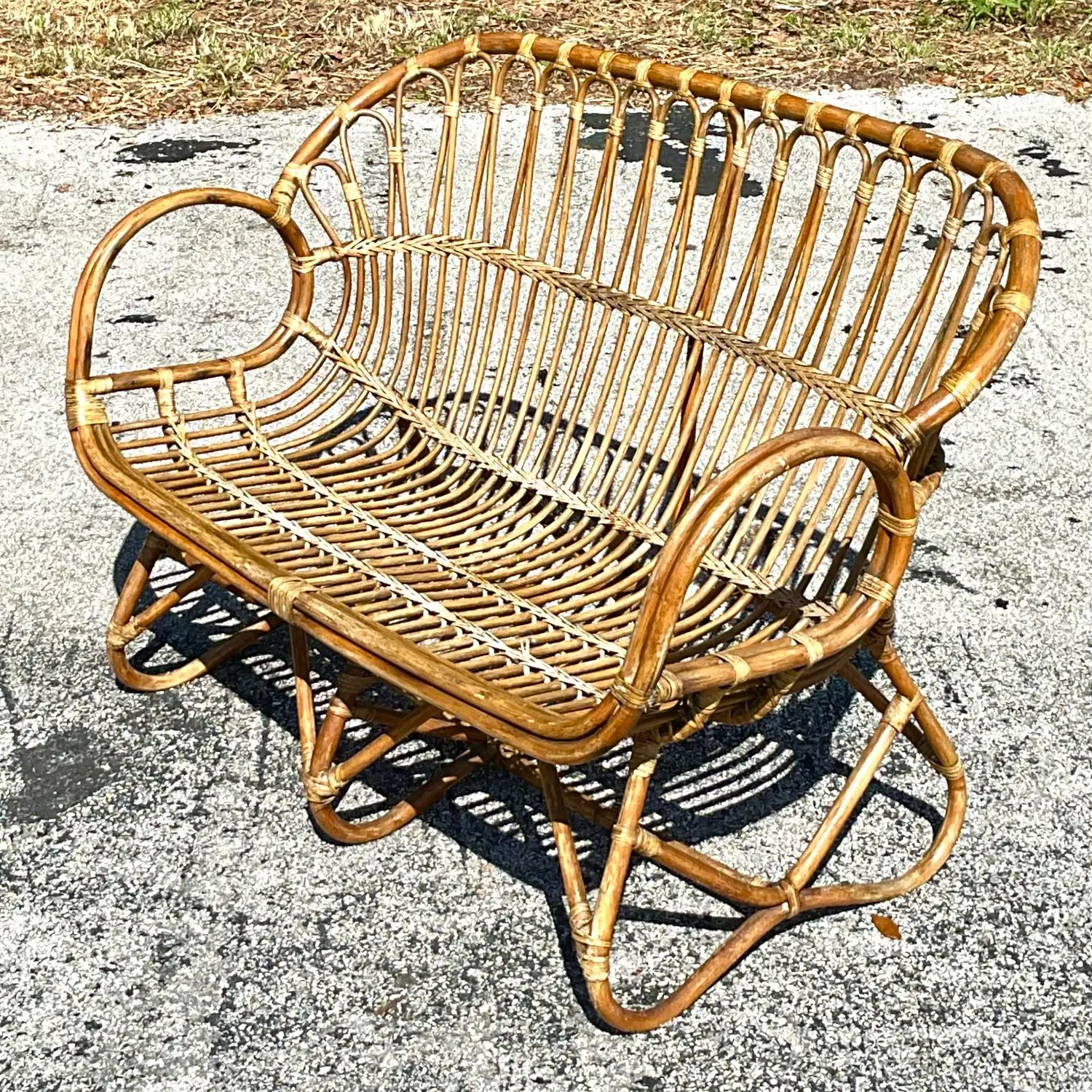 Vintage Coastal Stick Rattan Loop Loveseat - Top view