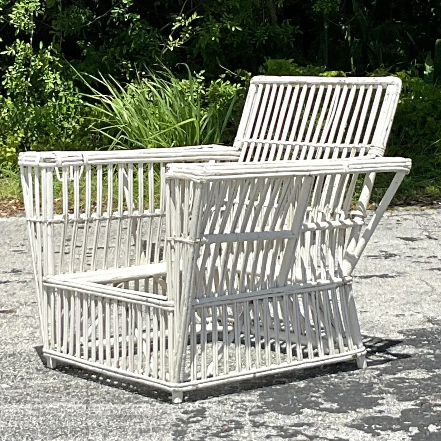 Vintage Coastal Stick Rattan Lounge Chair After Bielecky Brothers - Side view