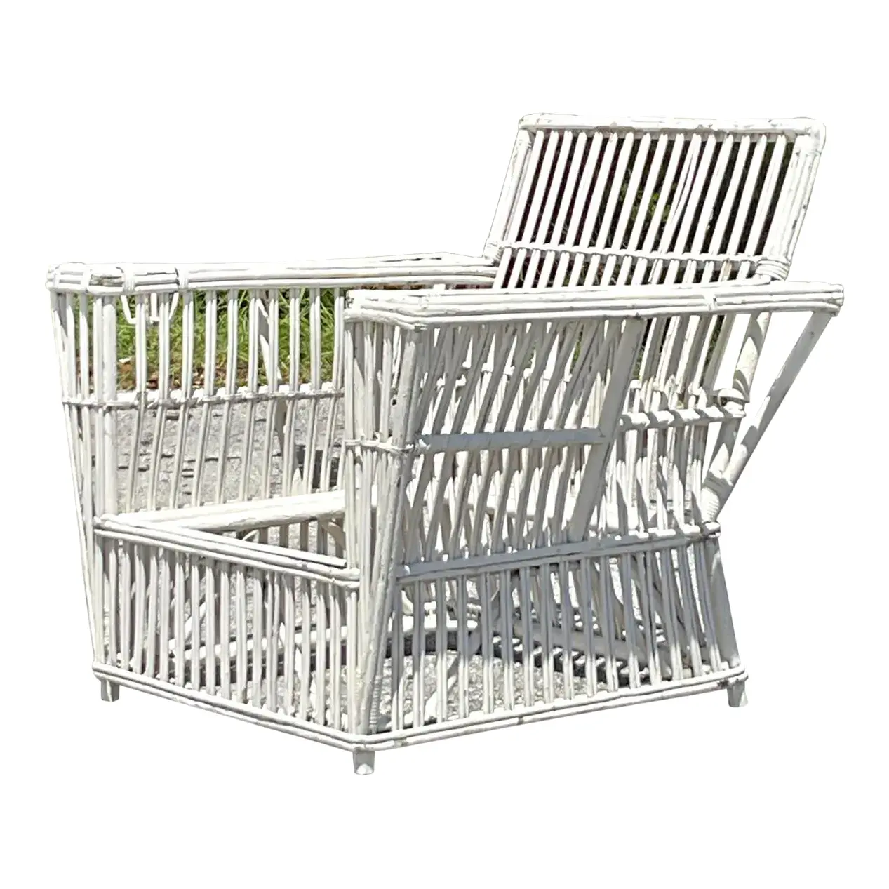 Vintage Coastal Stick Rattan Lounge Chair After Bielecky Brothers