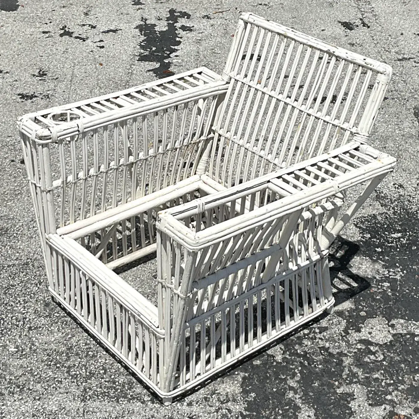 Vintage Coastal Stick Rattan Lounge Chair After Bielecky Brothers - Back view
