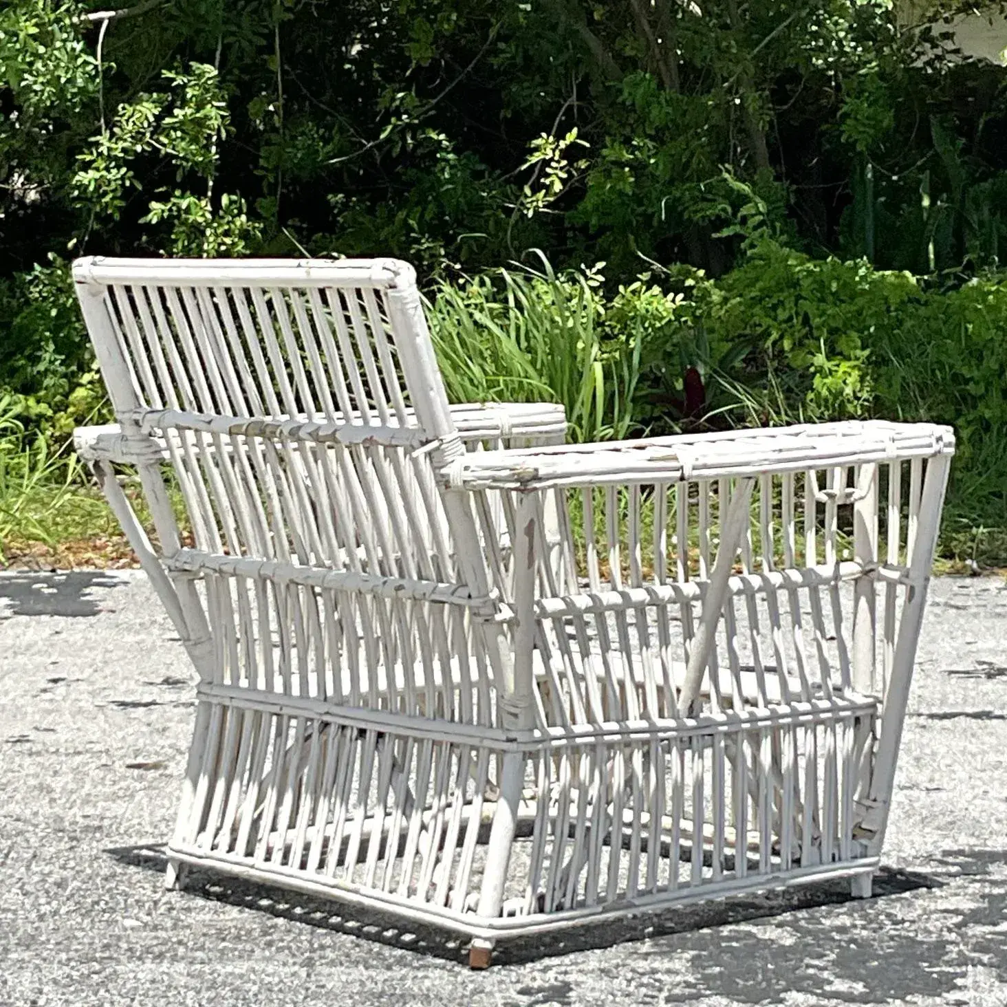 Vintage Coastal Stick Rattan Lounge Chair After Bielecky Brothers - Top view