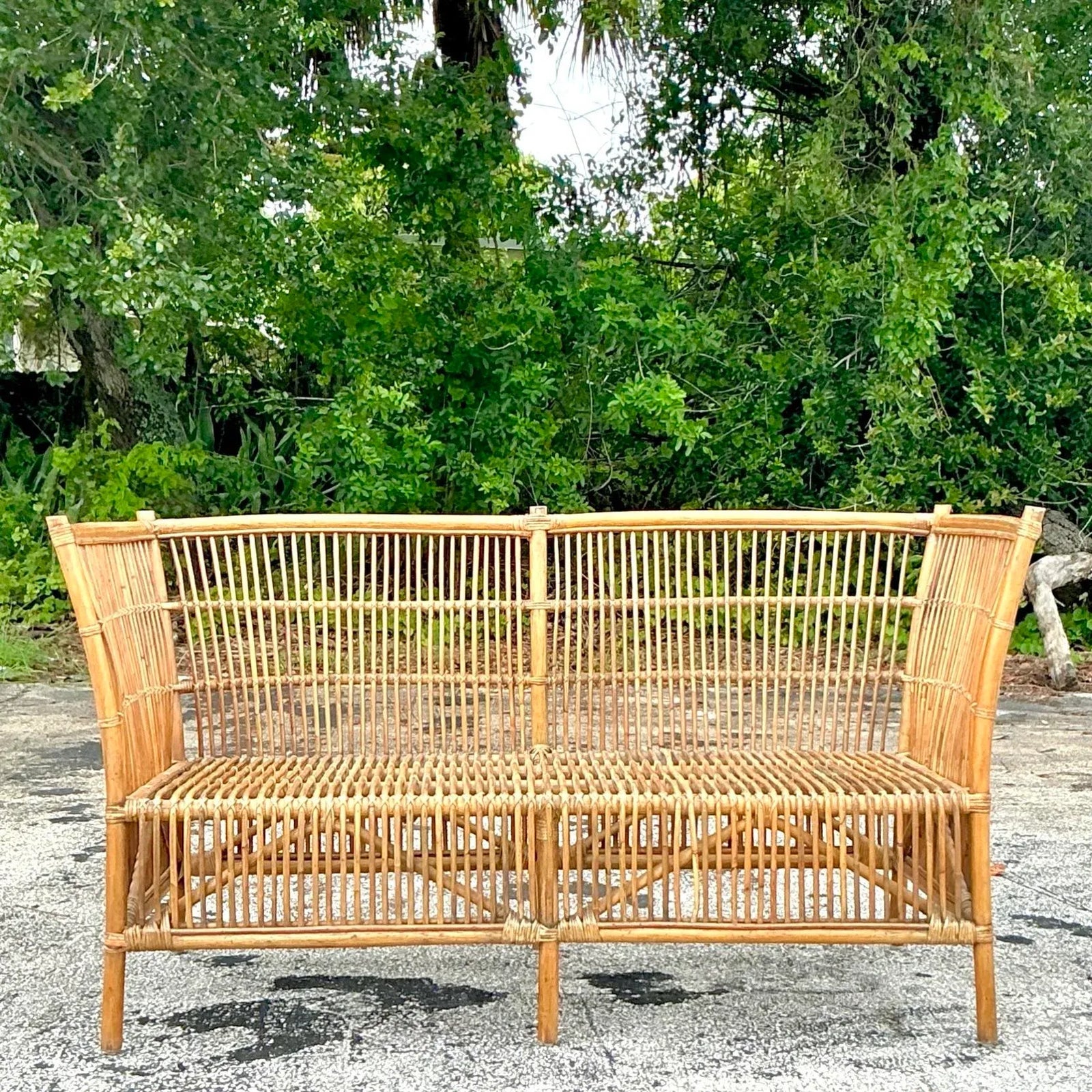 Vintage Coastal Stick Rattan Loveseat - Side view
