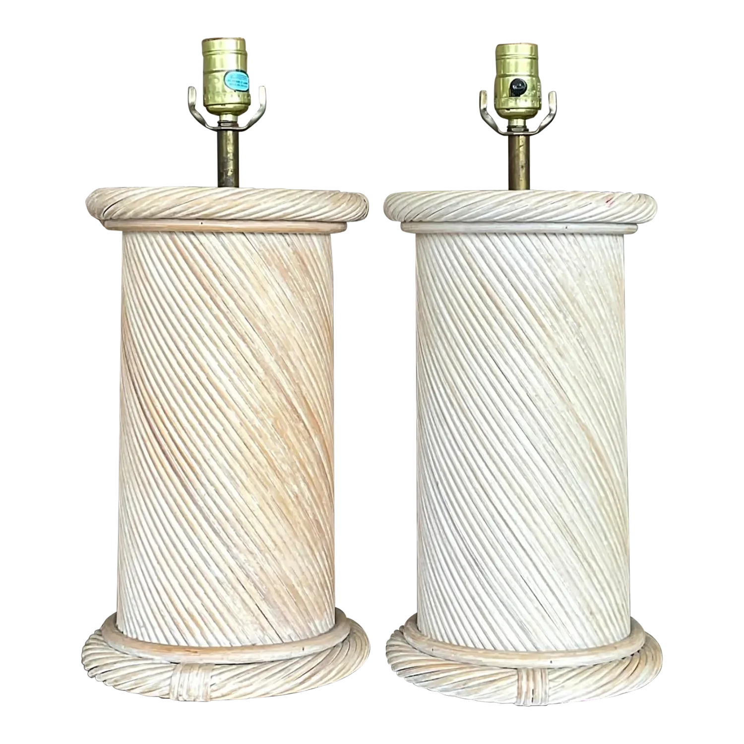 Vintage Coastal Swirl Pencil Reed Lamps - a Pair - Detail view