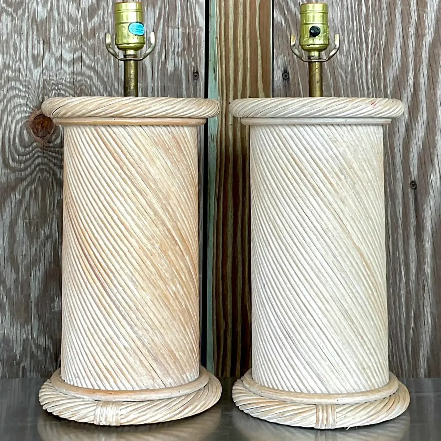 Vintage Coastal Swirl Pencil Reed Lamps - a Pair - Back view