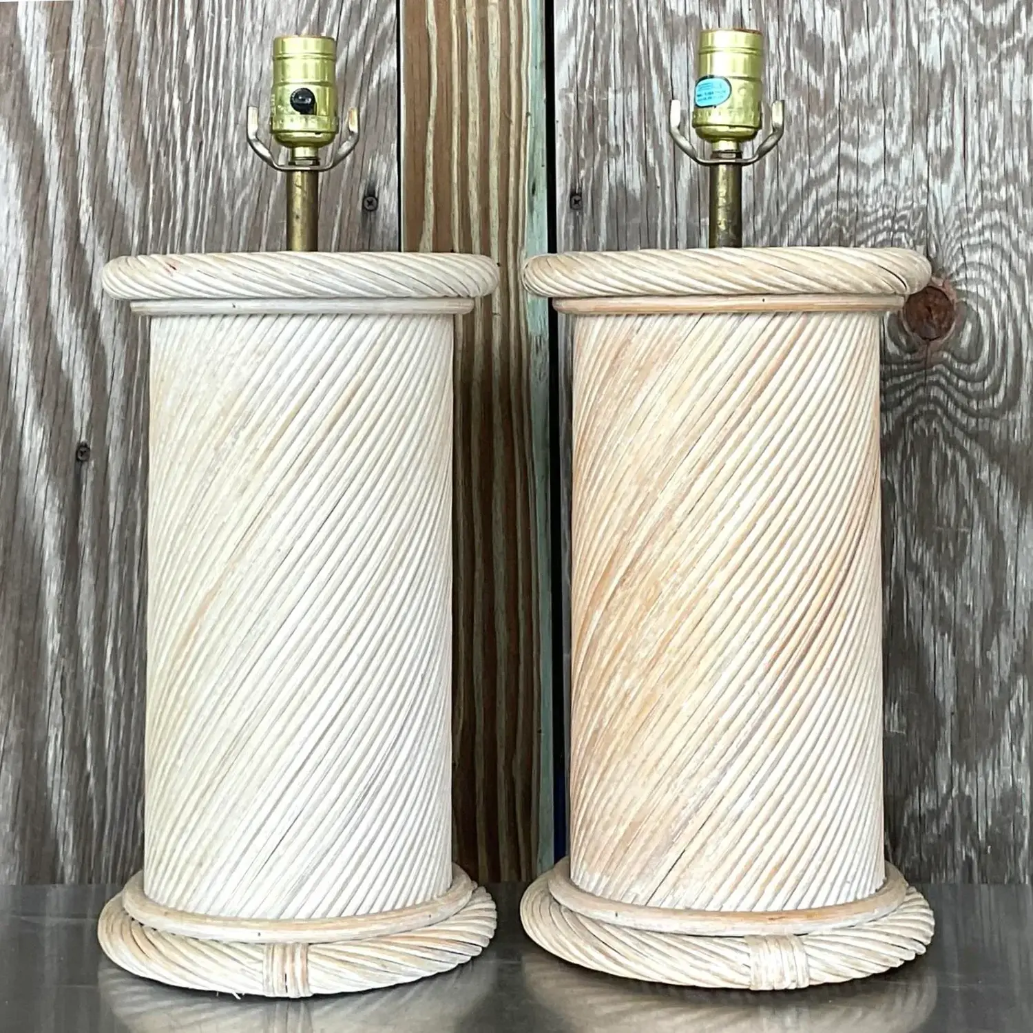 Vintage Coastal Swirl Pencil Reed Lamps - a Pair - Side view