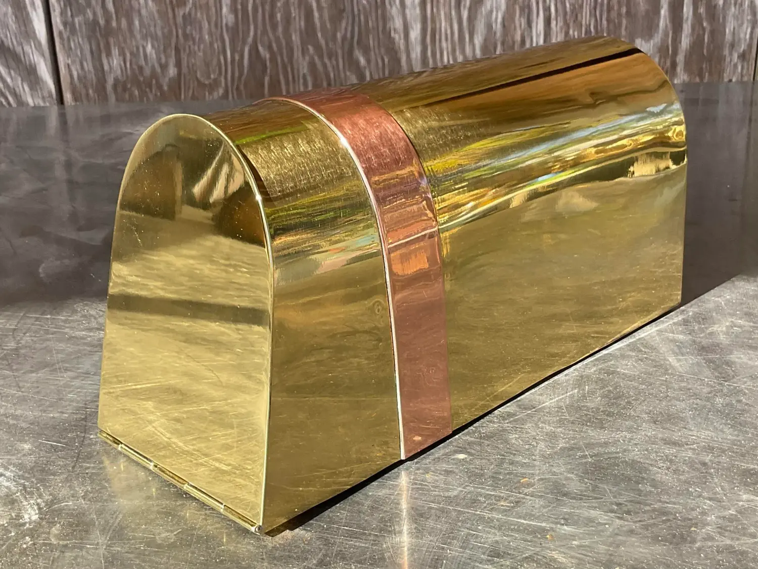 Vintage Coastal Tagged Spanish Sarreid Brass and Copper Mailbox - Back view