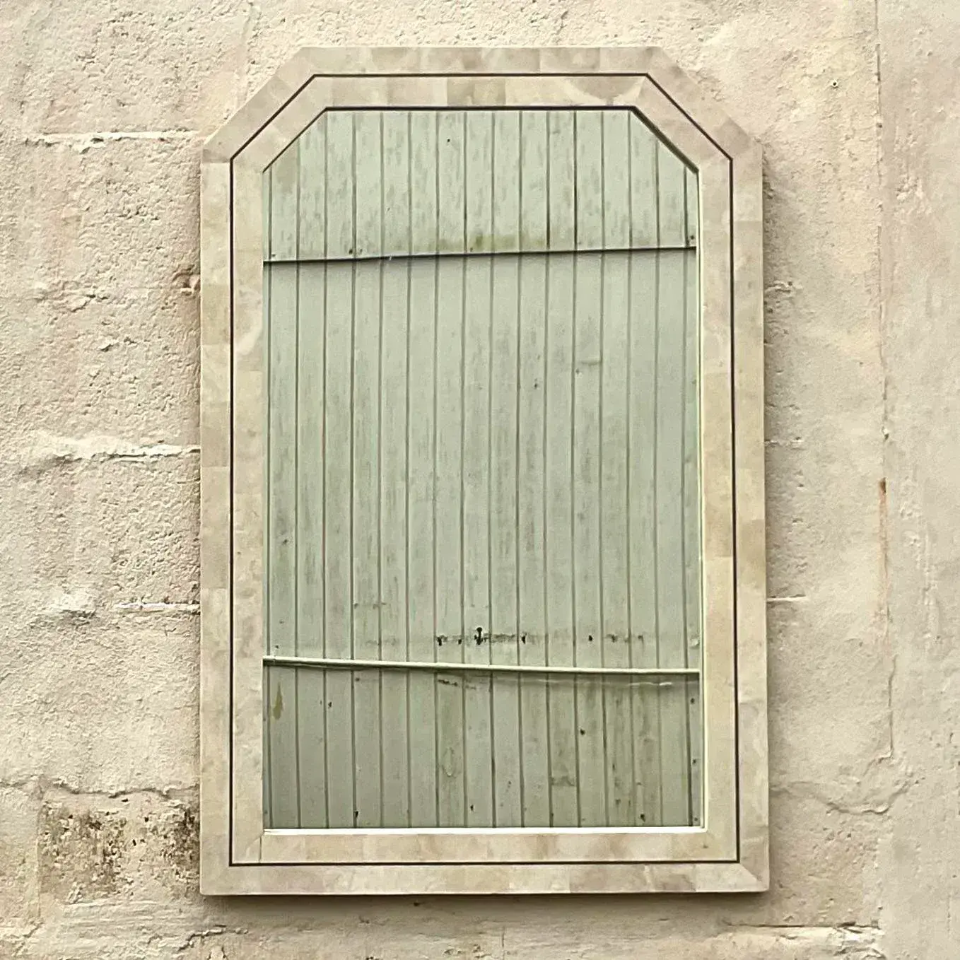 Vintage Coastal Tessellated Stone Notched Corner Mirror - Detail view