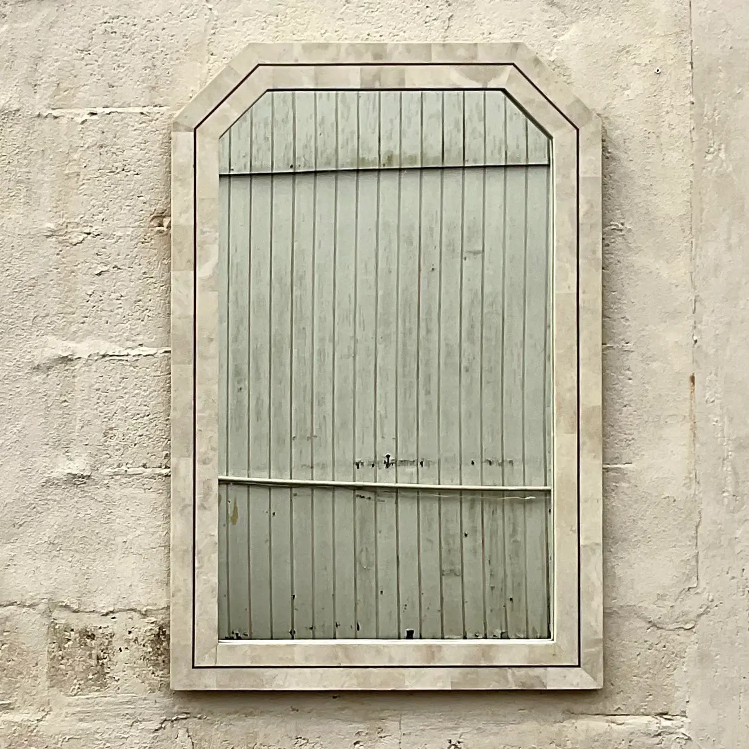 Vintage Coastal Tessellated Stone Notched Corner Mirror - Top view