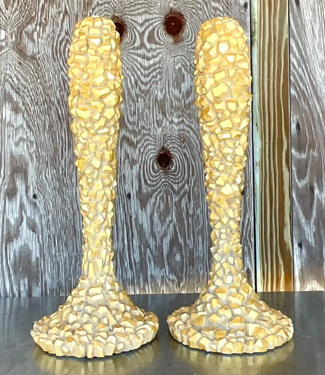 Vintage Coastal Textured Candlesticks After Nancy Corzine - a Pair - Side view