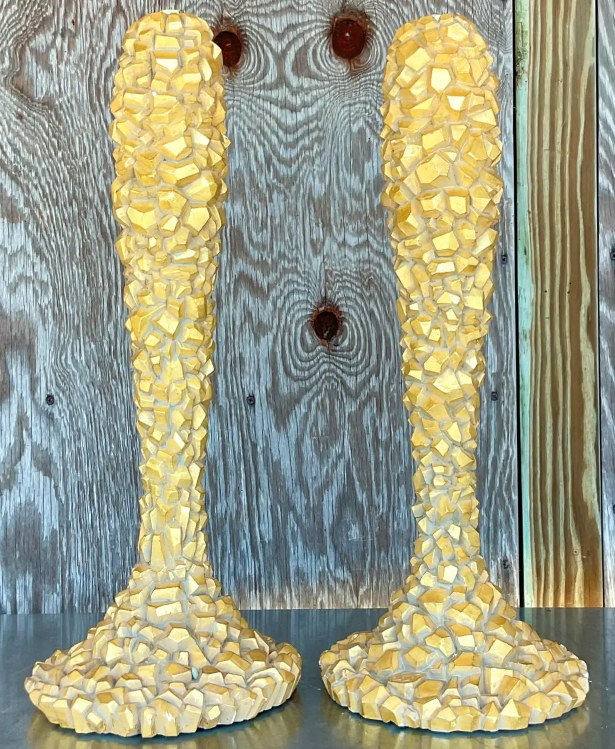Vintage Coastal Textured Candlesticks After Nancy Corzine - a Pair - Top view