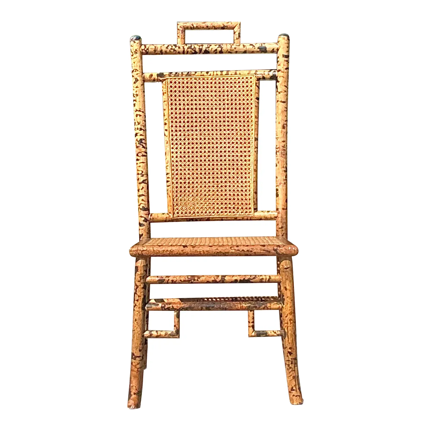 Vintage Coastal Tortoise Bamboo Cane Chair