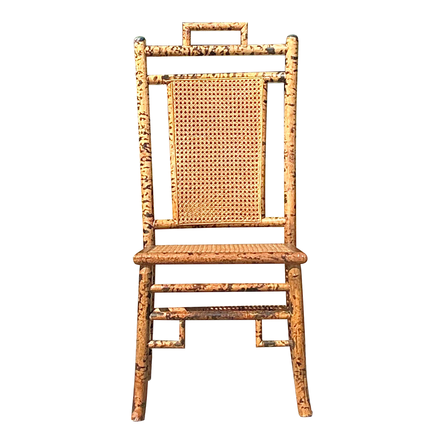 Vintage Coastal Tortoise Bamboo Cane Chair - Detail view