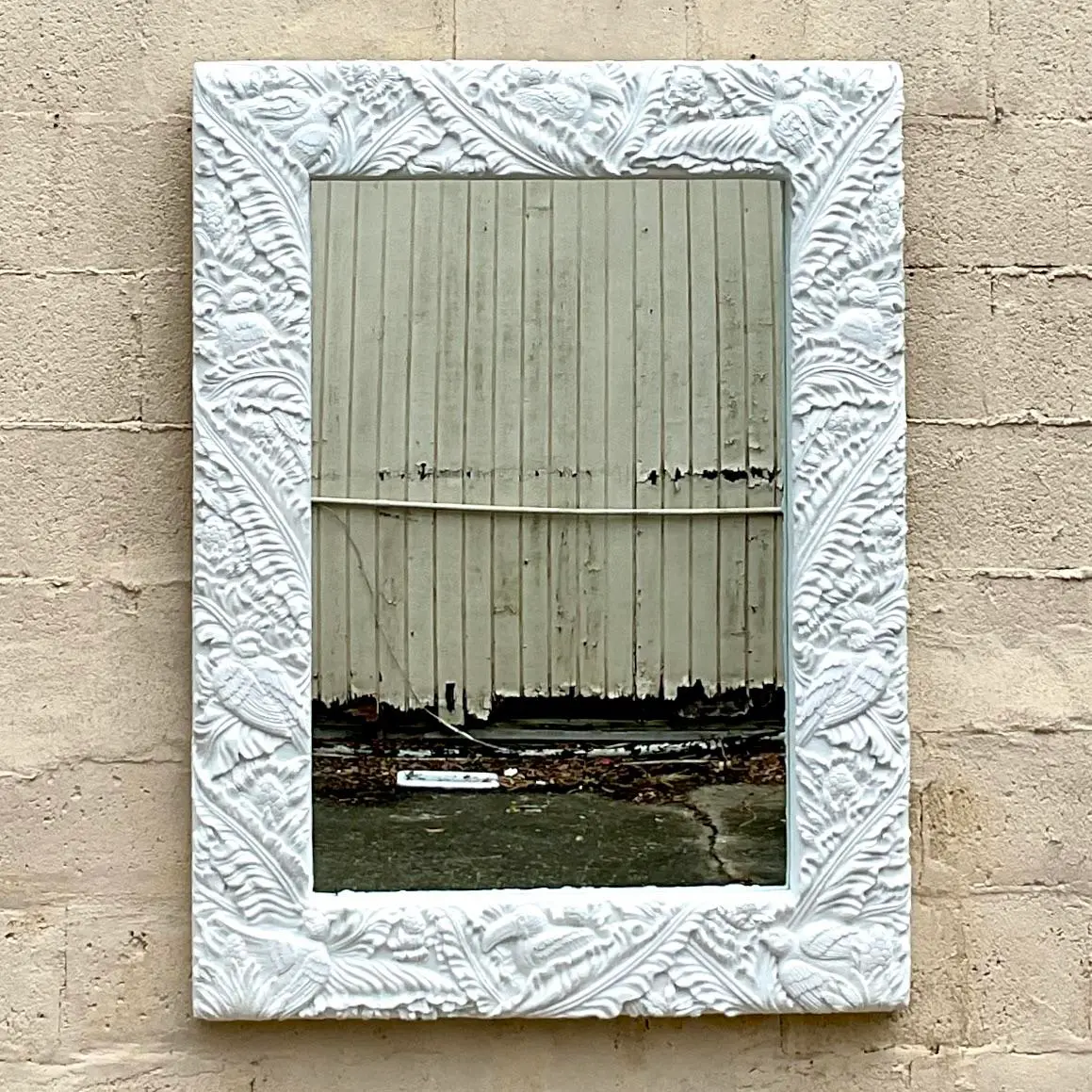 Vintage Coastal Tropical Plaster Frieze Mirror - Back view