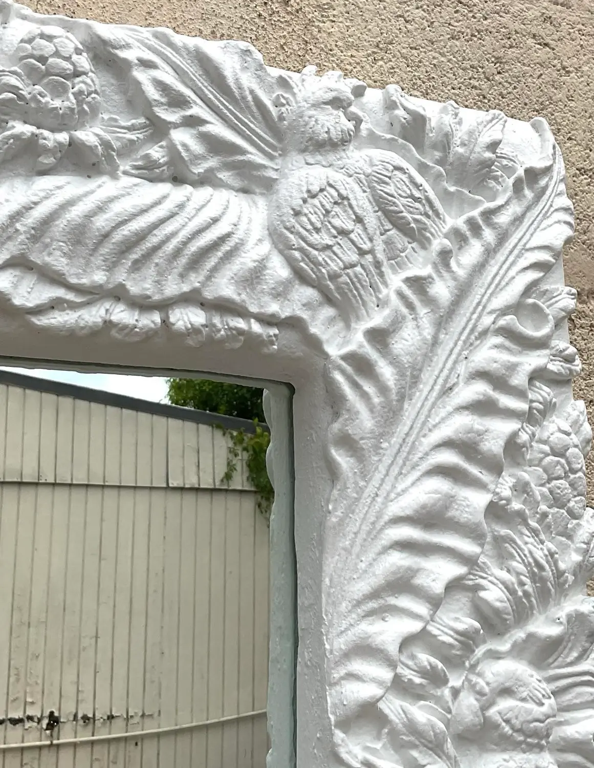 Vintage Coastal Tropical Plaster Frieze Mirror - Top view