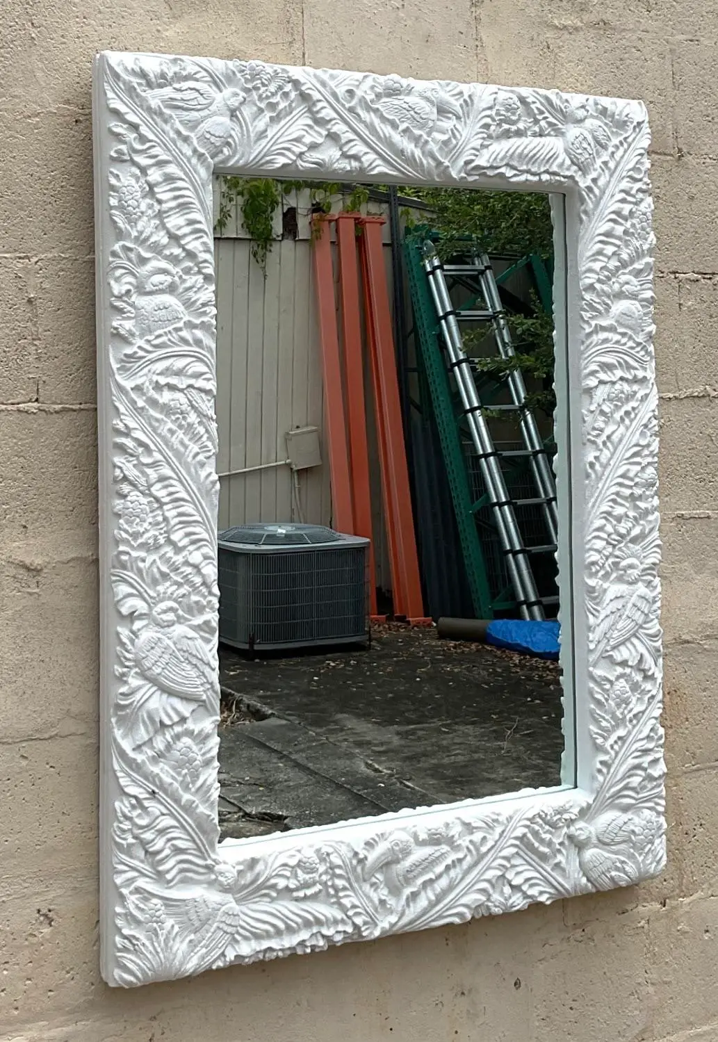 Vintage Coastal Tropical Plaster Frieze Mirror - Side view