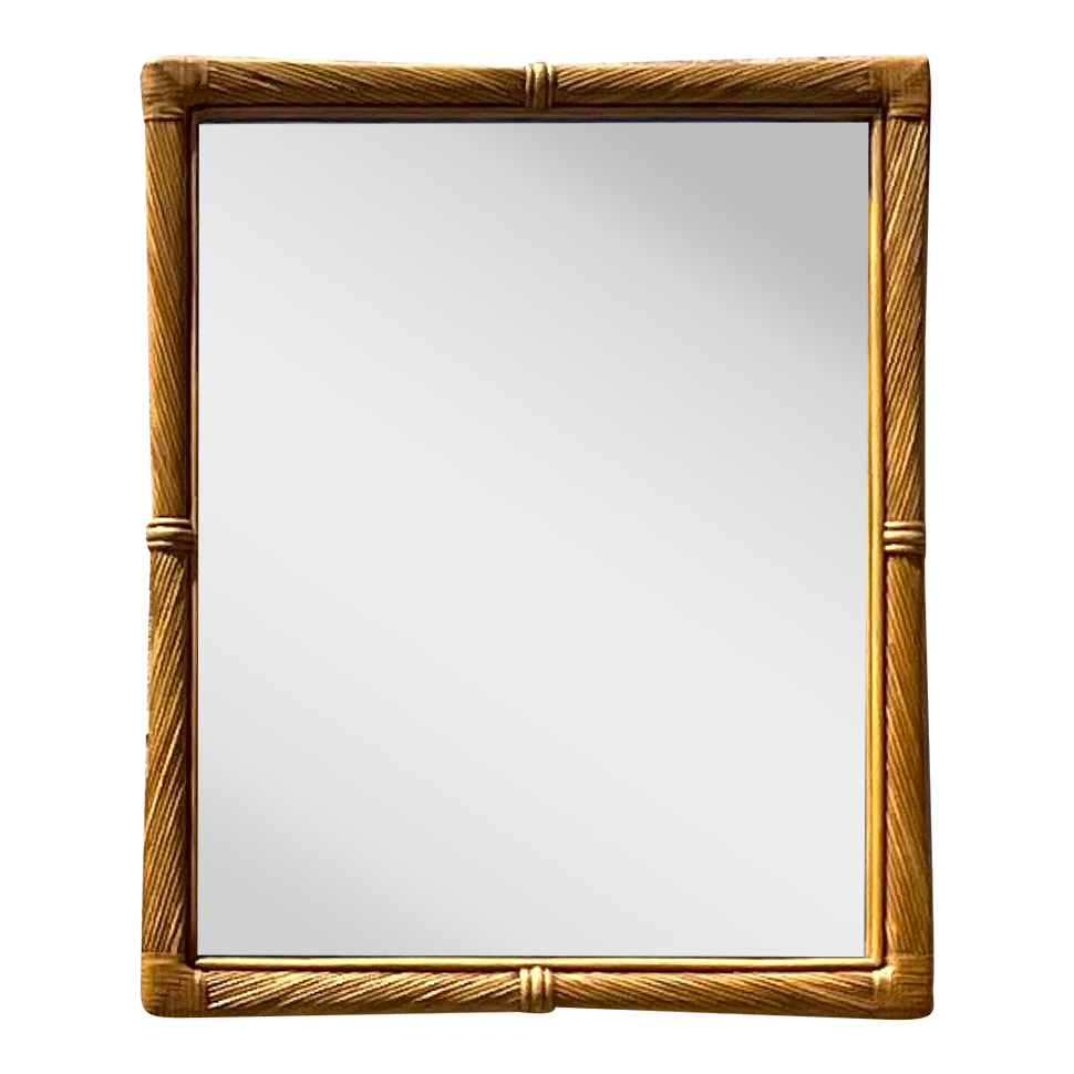 Vintage Coastal Twisted Pencil Reed Mirror - Detail view