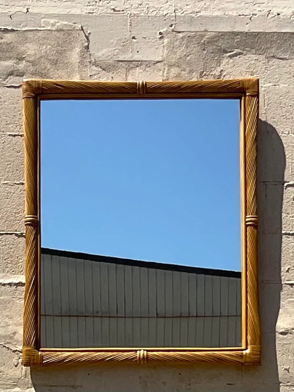 Vintage Coastal Twisted Pencil Reed Mirror - Back view