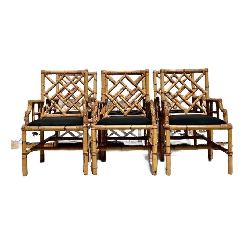 Vintage Coastal Vivai Del Sud Bamboo Fretwork Dining Chairs - Set of 6 - Detail view
