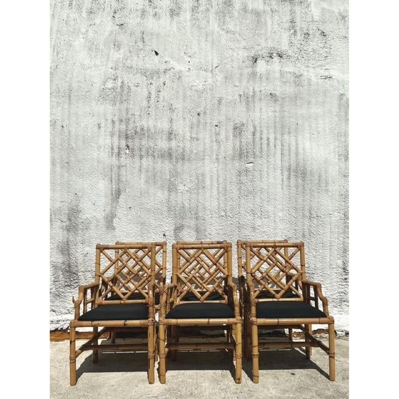 Vintage Coastal Vivai Del Sud Bamboo Fretwork Dining Chairs - Set of 6 - Top view