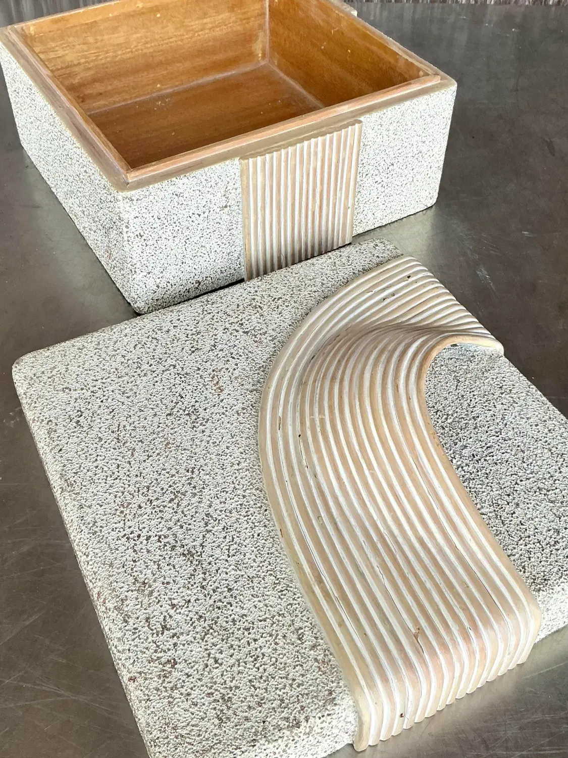 Vintage Coastal Washed Pencil Reed Band Box - Top view