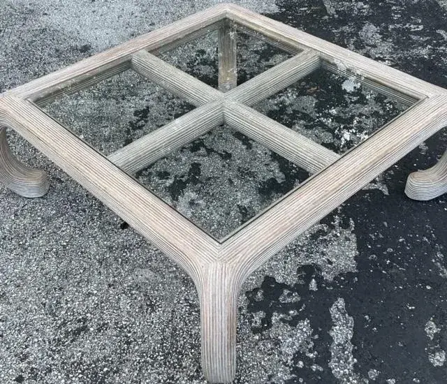 Vintage Coastal Washed Pencil Reed Coffee Table - Side view