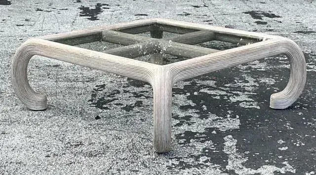 Vintage Coastal Washed Pencil Reed Coffee Table - Back view