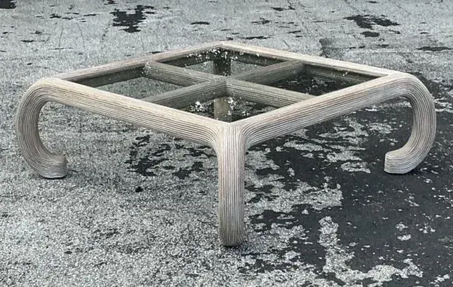 Vintage Coastal Washed Pencil Reed Coffee Table - Top view