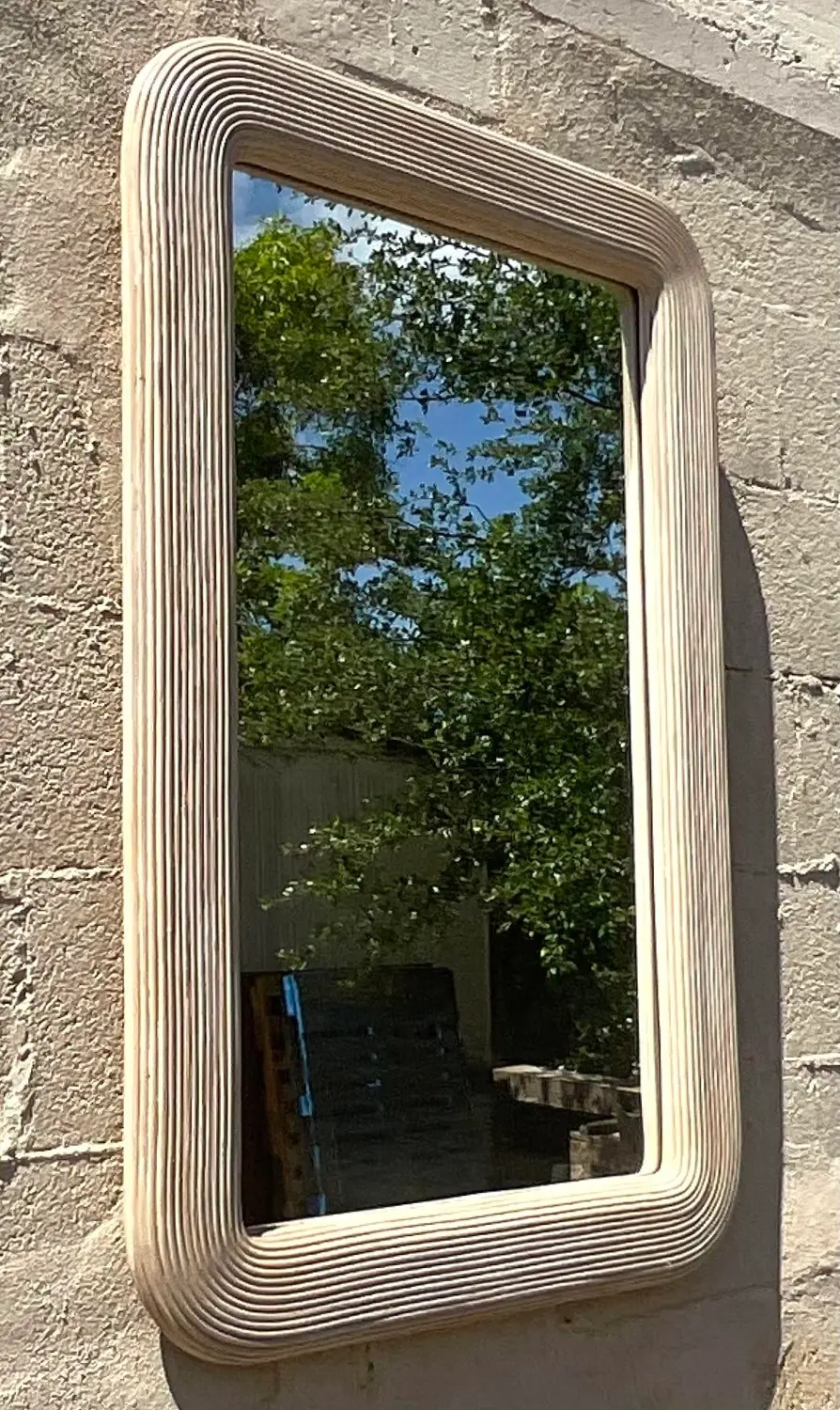 Vintage Coastal Washed Pencil Reed Mirror - Side view