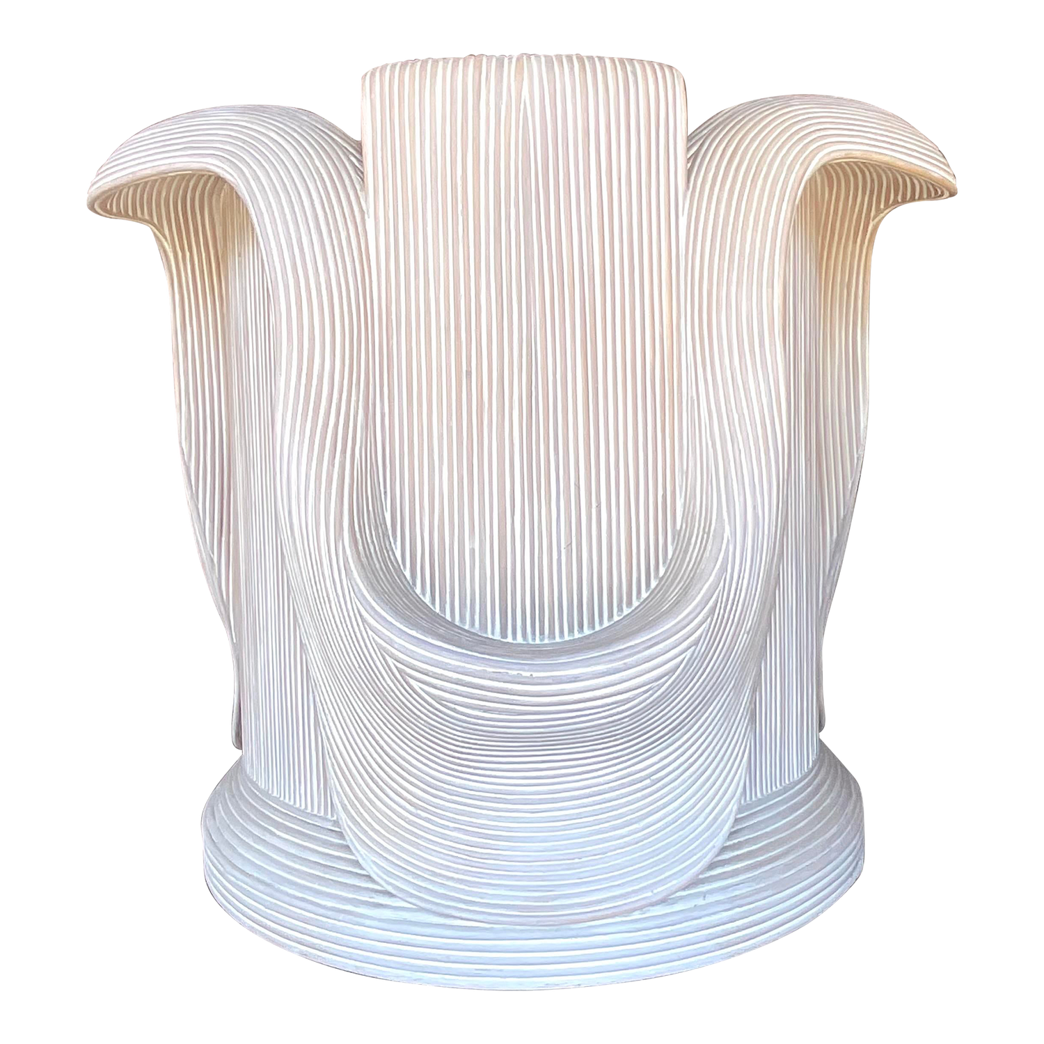 Vintage Coastal Washed Pencil Reed Pedestal After Betty Cobunpue - Detail view
