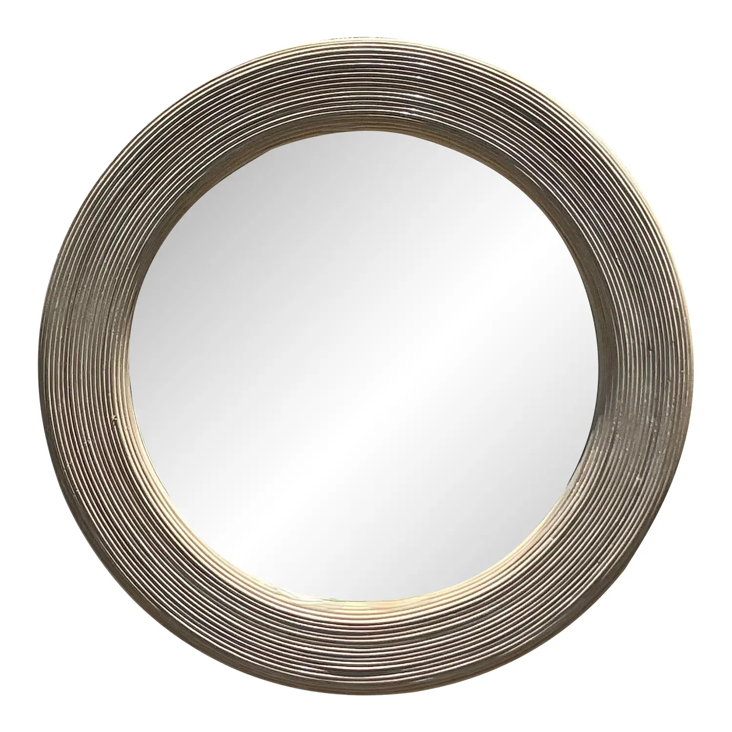 Vintage Coastal Washed Pencil Reed Round Mirror
