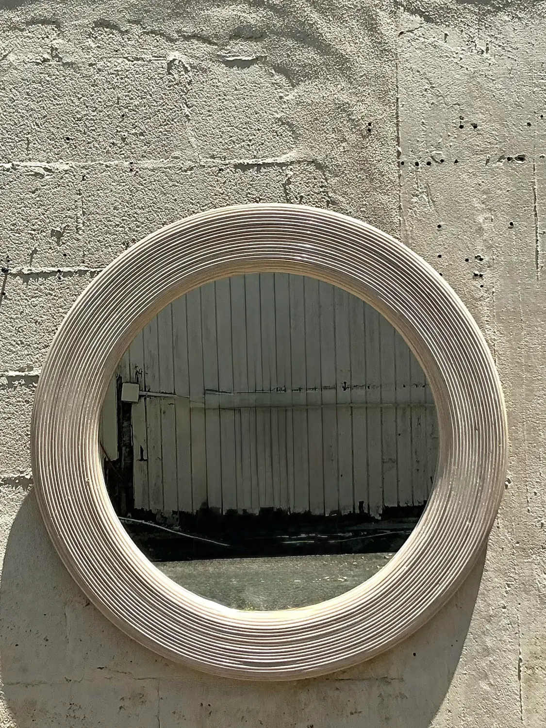 Vintage Coastal Washed Pencil Reed Round Mirror - Top view