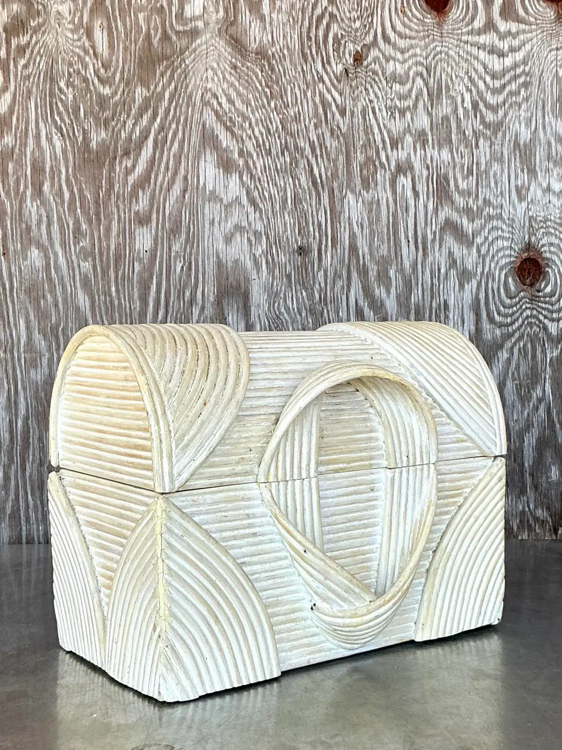 Vintage Coastal Washed Pencil Reed Treasure Chest Box - Side view