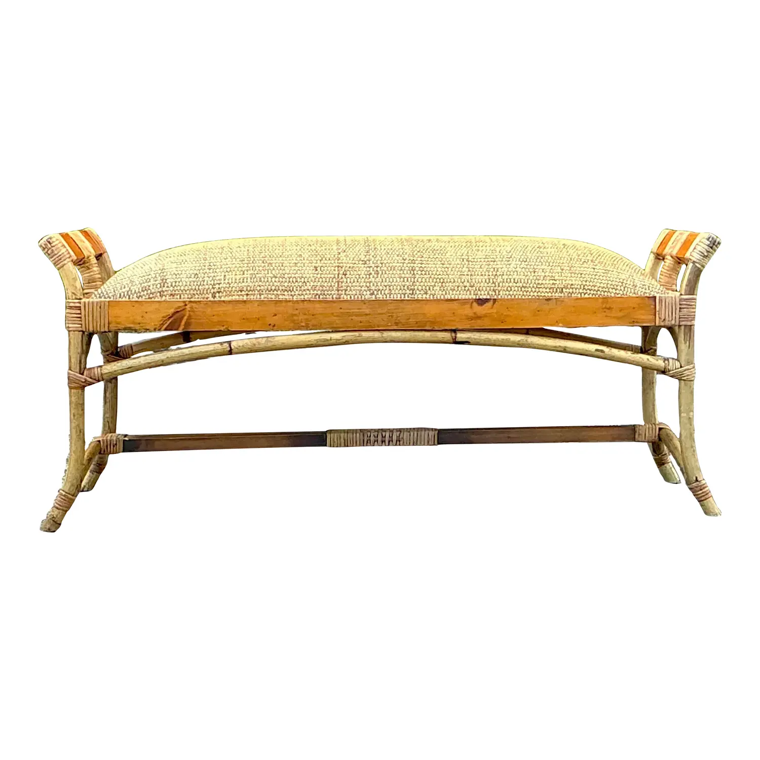 Vintage Coastal Woven Rattan Bench