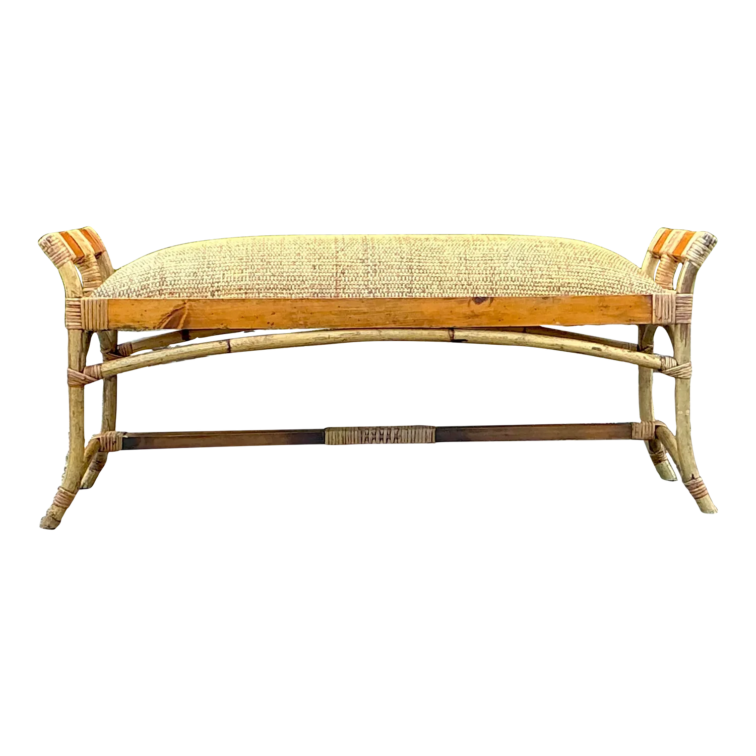 Vintage Coastal Woven Rattan Bench - Detail view