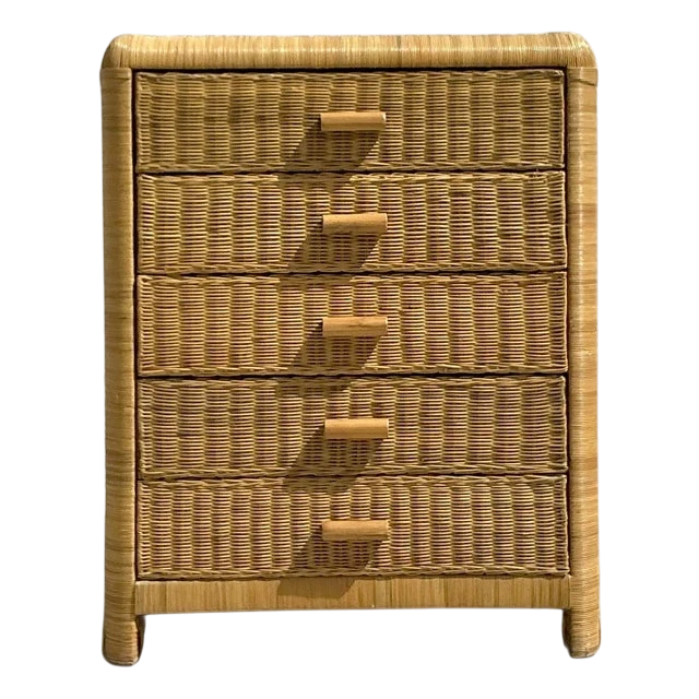 Vintage Coastal Woven Rattan Chest of Drawers - Detail view