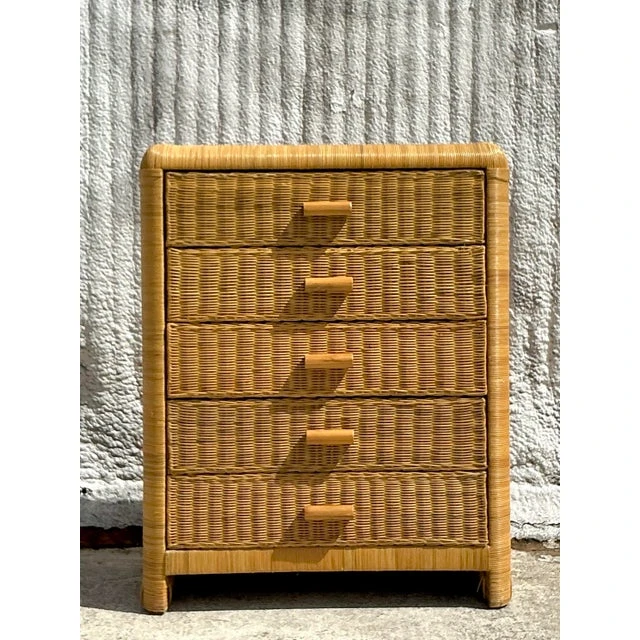 Vintage Coastal Woven Rattan Chest of Drawers - Back view