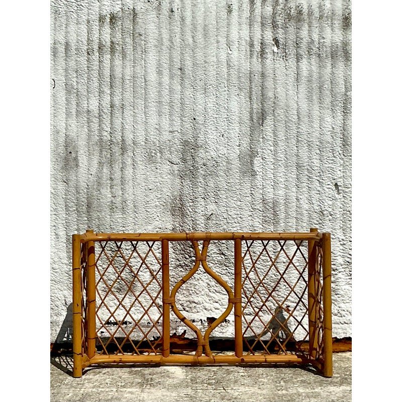 Vintage Coastal Woven Rattan Dining Table Pedestal - Back view